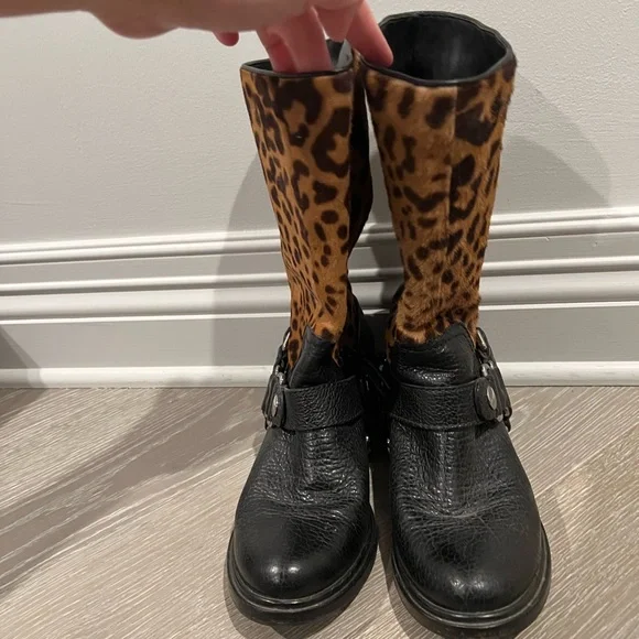Miu Miu Leopard Motorcycle Biker Boots 38 1/2 - Picture 2 of 13
